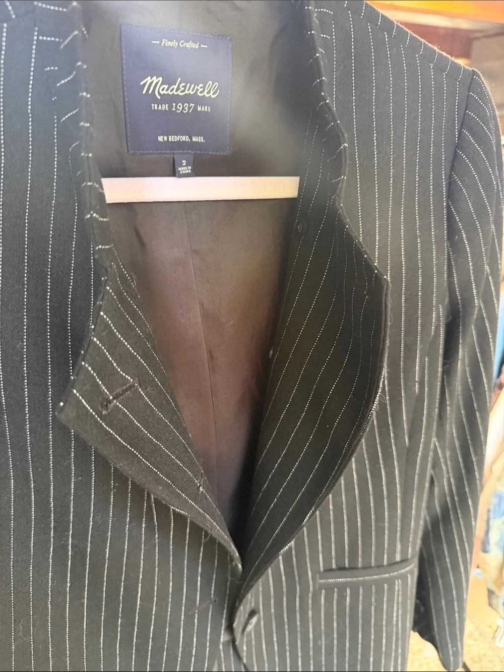 Madewell Black Pinstripe Blazer - Classic Tailored Sport Coat